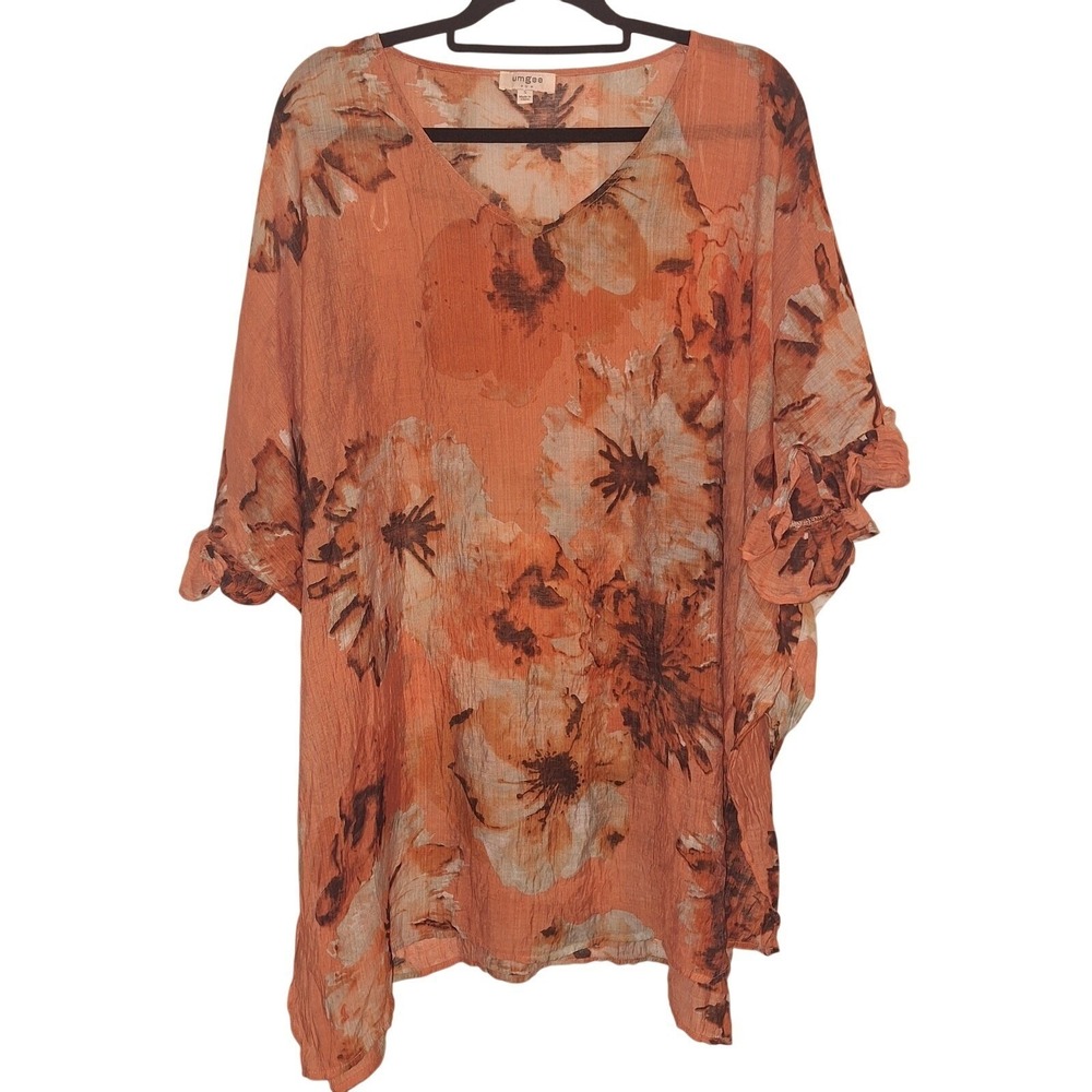 Umgee Size Small Sheer Floral Tunic Top Ruffle Sleeve Swimcover‎ Resortwear
